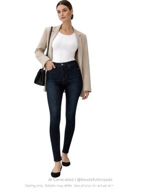 Dark Wash High Rise Skinny Jeans Minimalist Clean Girl Stretch Denim 30